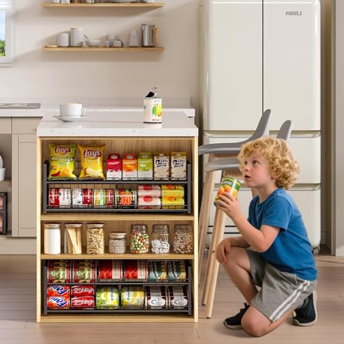 JKsmart 2-Tier Stackable Can Rack Organizer for Pantry Shelf, Extra-Long Can Holder for Kitchen Organization,Heavy Duty Can Dispenser for Canned Food Soup Goods up to 54 in Cabinet Storage, Black