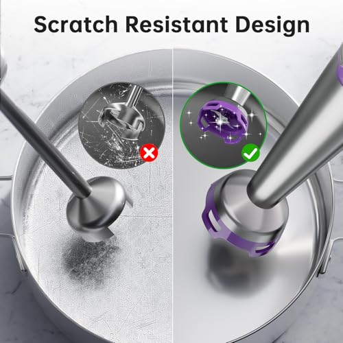 Turelar Immersion Blender Handheld Corded Hand Blenders Set 1100W, Trigger Variable Speed 5 in 1 Stick Emulsifier with Chopper, Whisk and Frother for Soup, Baby Food and Smoothies, Purple