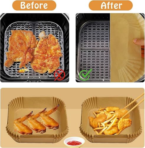 Air Fryer Liners Disposable Compatible with COSORI Air Fryer 6 Qt, 125 Pcs Unbleached Parchment Paper for 5-8 Qt 8 Inch Square Parchment Paper for Baking Non-Stick