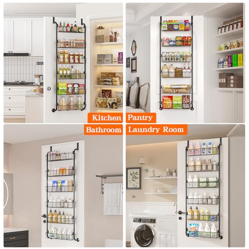 MIAOLI Over the Door Pantry Organizers and Storage, 6-Tier Spice Rack, Home & Kitchen Storage Shelves for Cabinet, Large Capacity Hanging Seasoning Organizer, Laundry Room Organization, Black