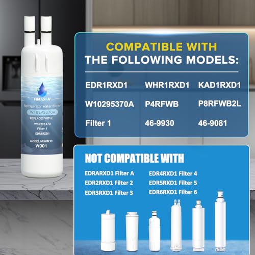 HMASAV W10295370A Water Filter Replacement, Compatible with Everydrop Filter 1, Whirlpool EDR1RXD1, EDR1RXD1B, W10295370, WHR1RXD1, KAD1RXD1, P4RFKB2, P8RFWB2L, 46-9930, 46-9081 2PACK