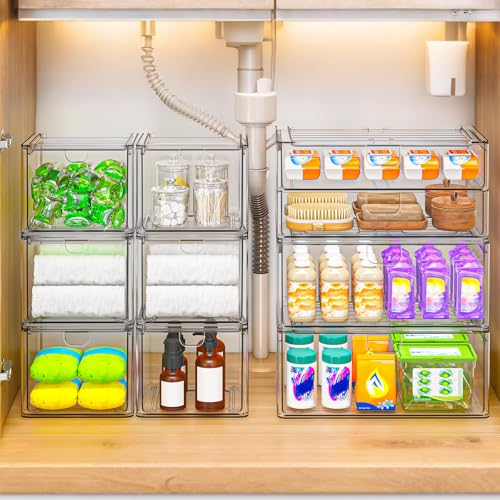 caktraie Acrylic Stackable Storage Drawers Set of 6, Clear Plastic Storage Drawer Organzier, Storage Organizer, Makeup Organizer,Ideal for Vanity, Bathroom,Cabinet,Pantry Organization