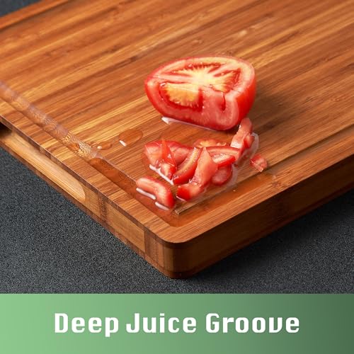Allsum Bamboo Wood Cutting Board for Kitchen, 1" Thick Butcher Block, Cheese Charcuterie Board, with Side Handles and Juice Grooves, 16x11"