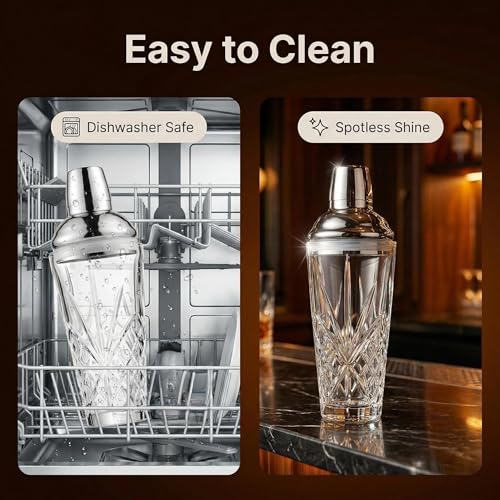 Fioance Cut Crystal Cocktail Shaker 18.5oz Sealed Lid, Mult-Use