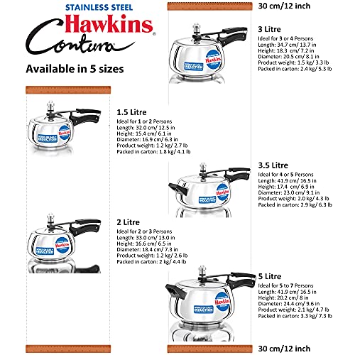 Hawkins 5 Litre Contura Pressure Cooker, Stainless Steel Inner Lid Cooker, Handi Cooker, Induction Cooker, Silver (SSC50)