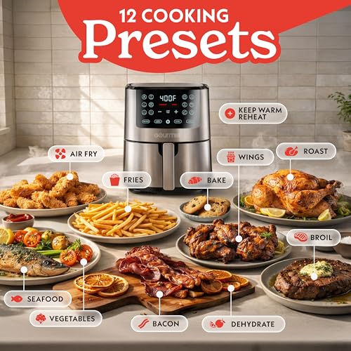 Gourmia 4-Qt Digital Air Fryer with Guided Cooking, Easy Clean, Stainless Steel