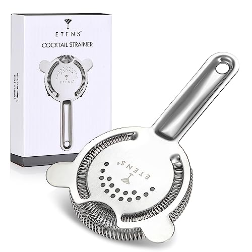 Etens Cocktail Strainer for Drinks, Bar Strainers for Bartending, Martini Strainer for Boston Shaker Mixing Glass, Bartender Hawthorne Strainer w/Removable Spring– Stainless Steel, Silver