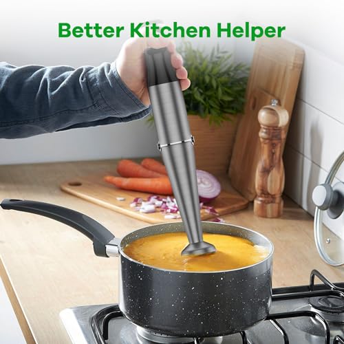 Turelar Immersion Blender Handheld Corded Hand Blenders Set 1100W, Trigger Variable Speed 5 in 1 Stick Emulsifier with Chopper, Whisk and Frother for Soup, Baby Food and Smoothies,Black