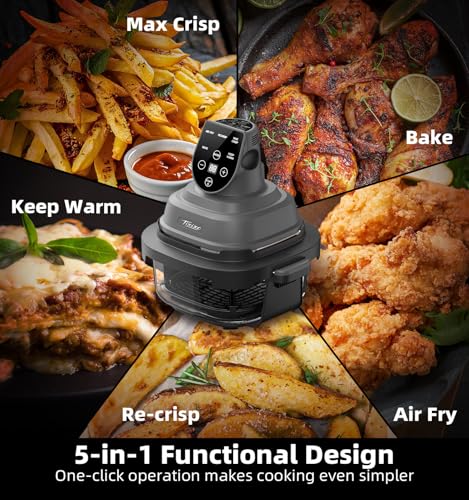 5-in-1 Glass Air Fryer for Zero-Oil Healthy Cooking, Space-Saving 1500W Countertop Cooker with 4QT 6-Cup Glass Bowl, Non-ToxicSafe & Dishwasher Friendly for Small & Large Family Meals