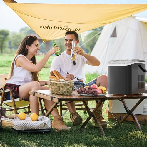NEWBULIG Ice Makers Countertop with Handle, Portable Ice Machine, 9 Bullet Ice Cubes in 6 Mins, 26lbs in 24Hrs, Auto-Cleaning, with Basket and Scoop, for Home, Kitchen, RV, Camping,Black