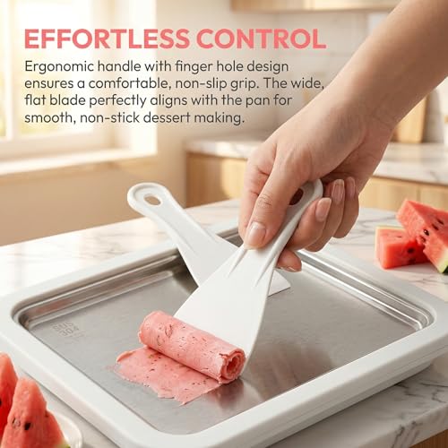 Instant Ice Cream Maker, Rolled Ice Cream Maker, Soft Serve Ice Cream Maker – Perfect for Ice Cream, Frozen Yogurt & More! Food-Grade Stainless Steel Ice Cream Roll Machine for Home Use (White)
