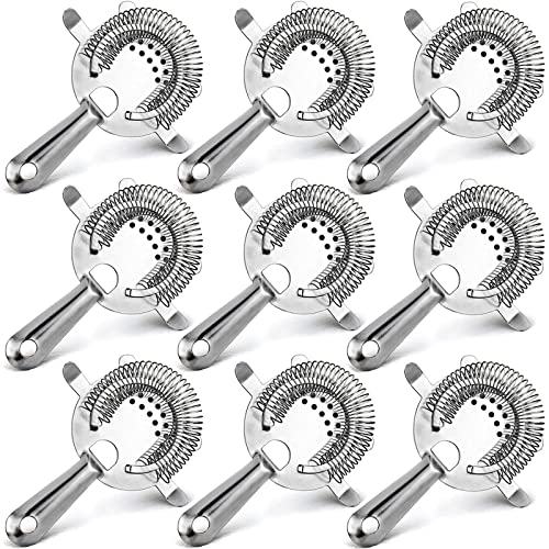 WUWEOT 9 Pack Cocktail Strainer, 4-Prong Stainless Steel Bar Strainer, 6 Inches Silver Bar Tool Drink Strainer with 100 Wire Spring for Bartenders and Mixologists