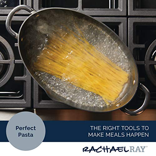 Rachael Ray Cookware, Professional Hard Anodized Nonstick Cookware Oval Pasta Stockpot and Braiser, 8-Quart, Gray