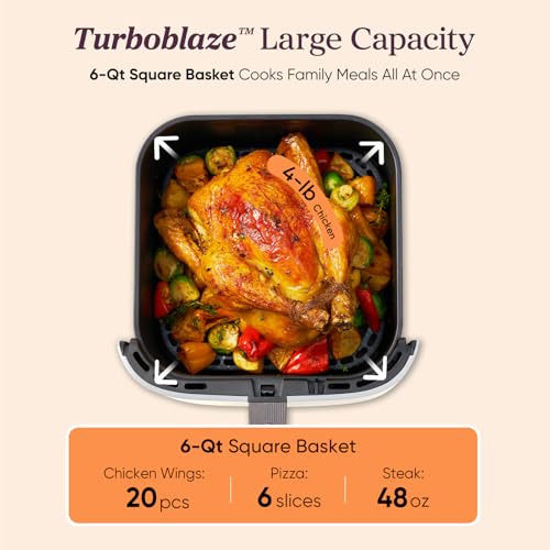 Cosori 9-in-1 TurboBlaze Air Fryer 6 Qt, Smart Control, 90°–450°F, Shake Reminders, Precise Heating for Even Results, Air Fry, Roast, Bake, Broil, Dry, Frozen, Proof, Reheat, Keep Warm, 120V, Cream
