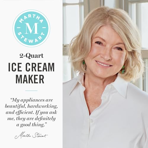 Martha Stewart Ice Cream Maker, 2 Quart Double-Insulated Freezer Bowl, Sorbet & Frozen Yogurt, Ready in 20 Minutes, Mix-Ins Chute, Easy to Clean, Linen Cream