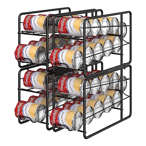 MOOACE 4 Pack Can Dispenser Rack, Stackable Soda Can Organizer Holder for Canned Food Storage Kitchen Cabinet Pantry Countertop, Black
