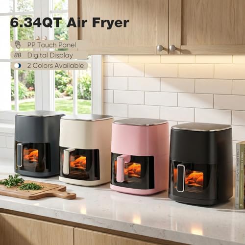 OLIXIS 12-in-1 Air Fryer 6.34 Quarts, Visable Airfryer with Window, 400°F, Roast, Reheat, Dehydrate, Bake, Steam, Fries, Custard, Chicken, Wings, Sea Food, Vegetabels, Pearl White
