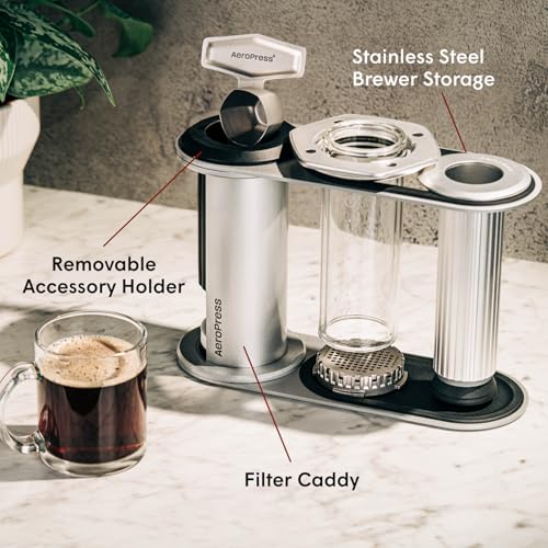 AeroPress Stainless Steel Organizer Stand, High-End Coffee Bar Station for AeroPress and Accessories, Compact Storage Solution Fits Premium, Clear, and Original Manual Coffee Maker
