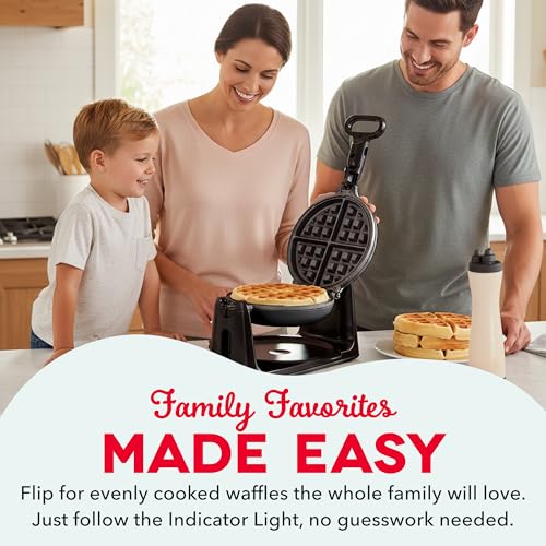 Dash Flip Belgian Waffle Maker - 6.5" Nonstick Surface - Rotating Belgian Waffle Maker with Quick Heat-Up System for Easy Breakfasts - Supports Multi-Use - Black