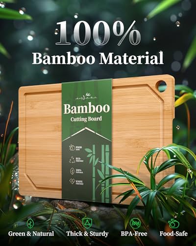 Kitsure Bamboo Cutting Board - Multi-Sizes Wooden Cutting Boards for Kitchen, Convenient Kitchen Essentials with Deep Juice Grooves， Cutting Board for Chopping & Serving, Large, Natural