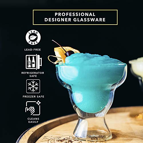 Dragon Glassware Margarita Glasses - 12 oz Clear Double Wall Stemless Margarita Glasses Set of 2 - Insulated Barware Set to Keep Beverages Hot or Cold Longer
