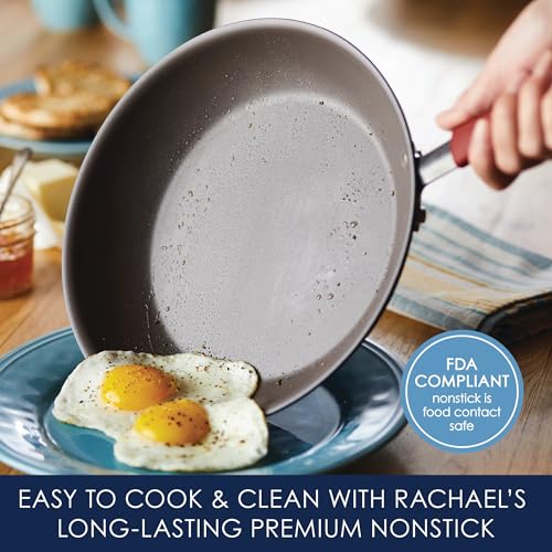 Rachael Ray Cucina Dishwasher-Safe Hard-Anodized Pots and Pans Set Non Stick Cookware, 12-Piece, Gray with Red Handles
