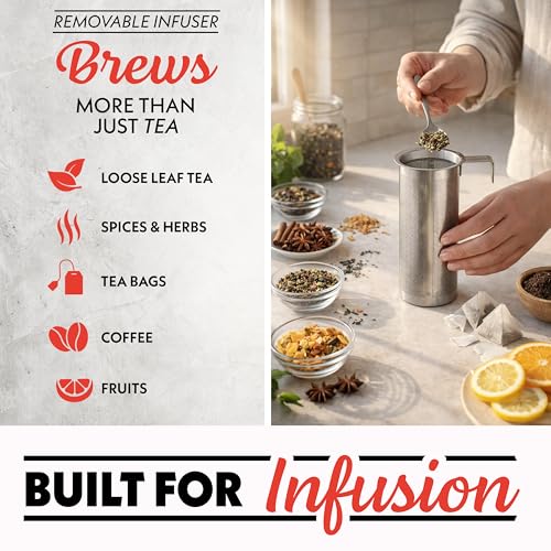 Gourmia Electric Glass Kettle – 1.7L Programmable Tea & Coffee Brewer with Digital Touch Display, 6 Presets, Removable Stainless Steel Infuser, Cordless with 360° Swivel Base, Black