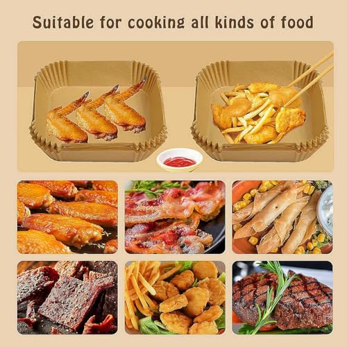 Air Fryer Liners Disposable Compatible with COSORI Air Fryer 6 Qt, 125 Pcs Unbleached Parchment Paper for 5-8 Qt 8 Inch Square Parchment Paper for Baking Non-Stick