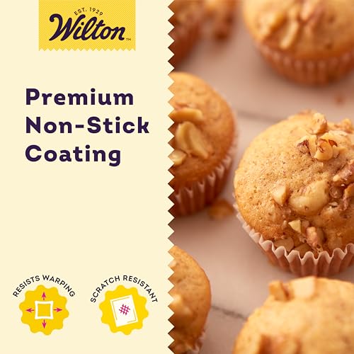 Wilton Gold Premium Non-Stick Warp-Resistant Bakeware, Made without PFAs, Muffin Pan, 24-cup, 16x10x1 in, Packaging May Vary