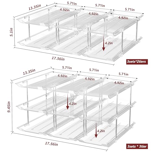 Attelite Can Organizer for Pantry, 3 Sets 3 Tiers Can Storage Organizer Pantry,Soda Can Organizer for Fridge 36 Cans Rack Automatic Rolling Stackable Canned Food Organizer,Clear