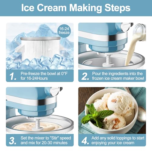 Ice Cream Maker Attachment for Kitchen Aid Stand Mixer, 2 Quart, Ice Cream & Sorbet Gelato Maker Machine, Fits 4.5Qt and Larger Stand Mixers, with 2 Ice Cream Holder