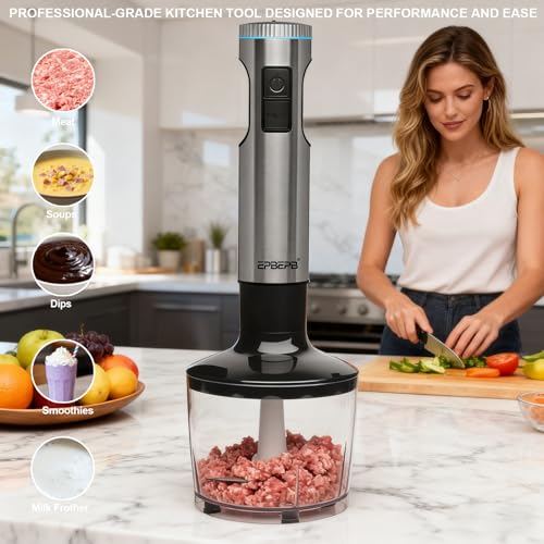 Handheld Immersion Blender Bundle, 1000W Powerful 12-in-1 Set for Smoothies,Orange Juicer,Minced meat,Milk frother,Egg Beater, Dough Hook, Vegetable Chopper, Potato Masher
