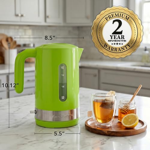 OVENTE 1.8L Electric Kettle, 1500W Fast Boiling Heater for Coffee or Tea, BPA Free, Easy to Fill Lid, Water Level Window, Auto Shut-Off, Boil-Dry Protection and Removable Filter, Green KP413G