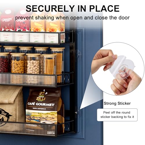 Clothink Over the Door Pantry Organizer 8 Tiers Hanging Door or Wall Mounted Spice Rack with Adjustable Acrylic Basket,Heavy Duty Metal Seasoning Storage Shelf for Kitchen Pantry and Bathroom