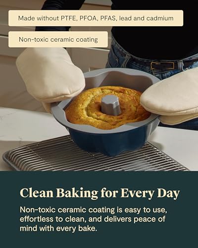 Caraway Fluted Cake Pan - 9.5” Non-Stick Ceramic Baking Pan - Ergonomic & Easy to Handle - Oven Safe up to 550ºF - Non-Toxic, PTFE & PFOA Free - Cream