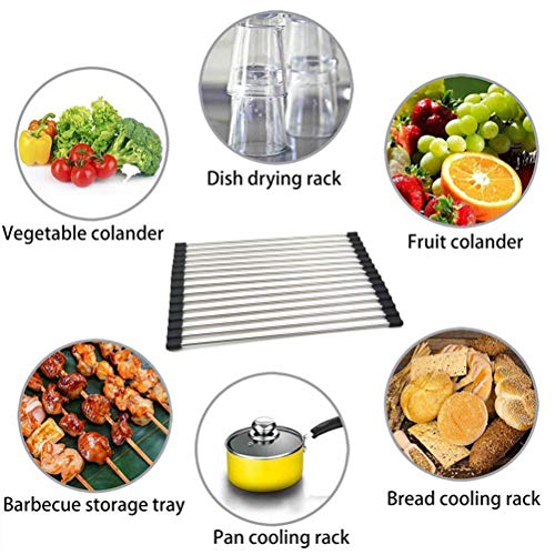Fafcitvz Stainless Steel Roll Up Dish Rack Over The Sink Roll Out Dish Drying Rack for Kitchen Dishes,Cups