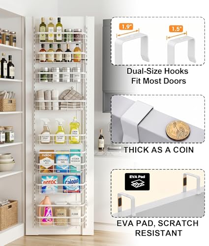 Apinol 8-Tier Over The Door Organizer Metal Hanging Spice Rack, White