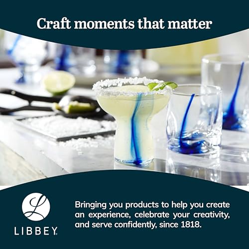 Libbey Blue Ribbon 16 Piece Tumbler and Rocks Glass Set, Infused Blue Ribbon Drinkware Glasses Set, Artisan Inspired Four-Dimple Shaped Rock Glasses, Dishwasher Safe Tumbler Glasses Set