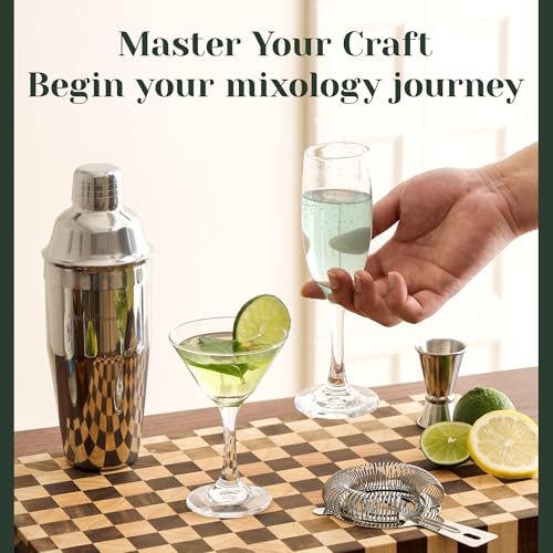 Cocktail Shaker Set,24-Piece Bartender Kit – Complete Bartending Kit Bar Set with Stand,Drink Shaker & Mixer – Perfect Bar Accessories for Home Bar Set,Housewarming Gifts for Men & Women,Silver