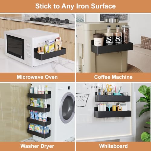 Mystozer Magnetic Spice Rack for Refrigerator, Kitchen Organizer and Storage Shelf, Black (4 Pack)…