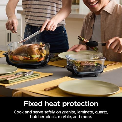 Ninja FN100WH Crispi Air Fryer, Microwave, Freezer & Dishwasher Safe, Non Toxic Glass Portable Cooking System, 4 QT & 5 Cup Glass Containers with Storage Lids, Easy Meals, White (Renewed)