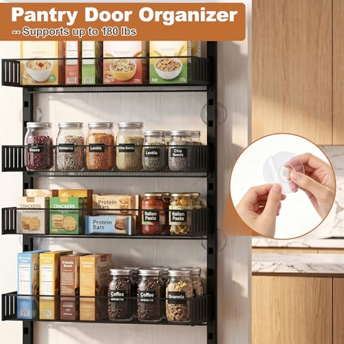 Over the Door Pantry Organizer, 8-Tier Heavy-Duty Door Spice Rack with Mesh Baskets, Height Adjustable & Anti-Swing Design, Pantry Door Organizers and Storage for Kitchen, Bathroom, Laundry Room