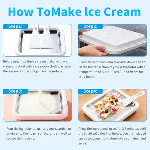 KeyDoors Rolled Ice Cream Maker with 2 Scrapers Food Grade Stainless Steel rolled ice cream tra for Frozen Yogurt/Slushie Birthday Gift Homemade DIY for Fun Parent-Child Activities Families (White)