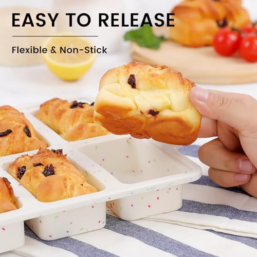 Vinino 2 Pack Mini Silicone Loaf Pans, 8-Cavity Metal Reinforced Frame Pans