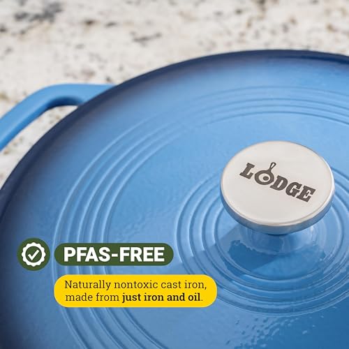 Lodge Essential Enamel Braiser 3.5 Quart - Refrigerator- & Oven-Safe up to 500° F - Heat-Retaining, Induction-Safe & PFAS-Free Enamel Cookware - Caribbean Blue