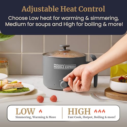 Elite Gourmet Noodle Express Electric Hot Pot, Stainless Steel, Grey