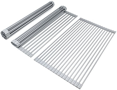 Sorbus Roll-Up Dish Drying Rack [Large 20.5'' X 13"] Over The Sink Drying Mat,- Multipurpose Dish Drainer - Fruits and Vegetable Rinser - Durable Silicone Covered Stainless Steel (Warm Gray)