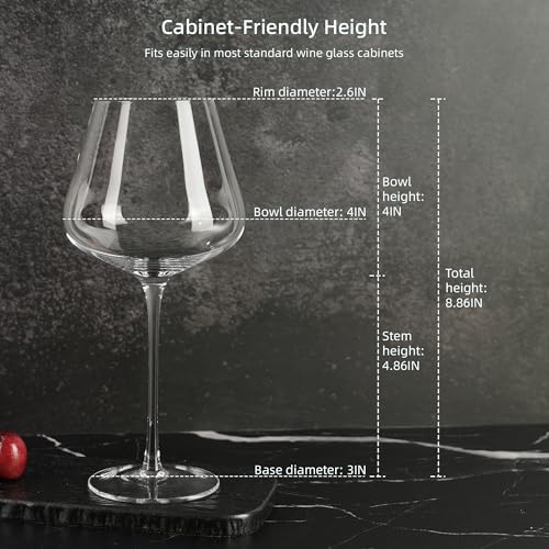 LASTURYCX Wine Glasses Set of 4, 18OZ Large Crystal Red Wine Glasses, Hand Blown Vintage Wine Glasses with Thin Rim, Large Bowl, Long Stem, Gifts for Wedding, Housewarming, Birthday