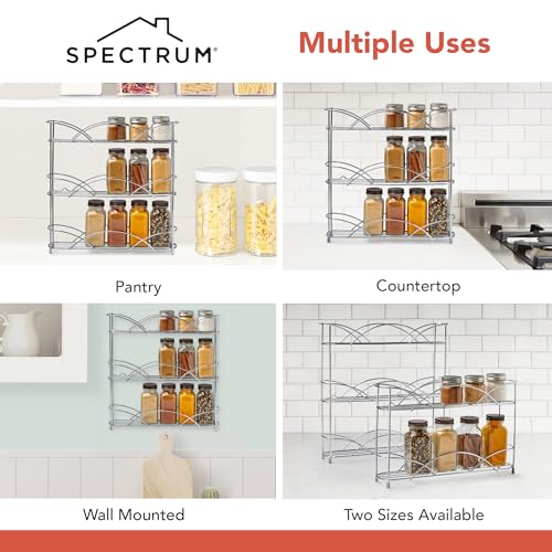Spectrum 3 Tier Spice Rack Organizer Black Countertop Wire Shelf Spice Rack for Modern Kitchen Pantry Cabinet, Organize Spices with Three Tier Spice Shelf for Kitchen Storage with Wall Mount Option