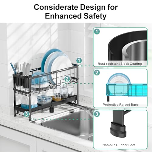 GSlife Narrow 2 Tier Dish Drying Rack - Expandable for Small Kitchens & RVs